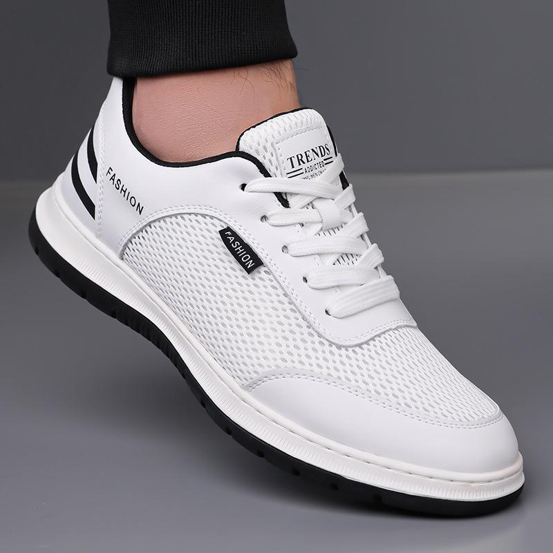 Fashion Men's Mesh Shoes Luxury Cowhide Hollow Out Leather Shoes Fashion Casual Sneaker for Men Breathable Running Shoes Tenis Masculino