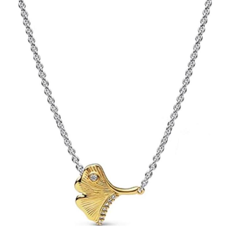 Pandora Ginkgo leaf decoration necklace for women, gold and silver ZT2480
