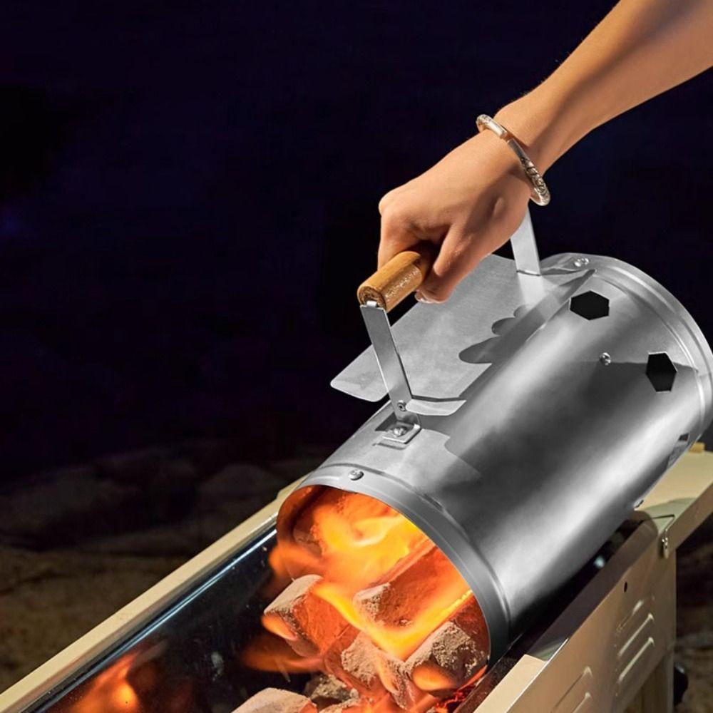 With Handle BBQ Carbon Barrel Stainless Steel Charcoal Bucket Grilling