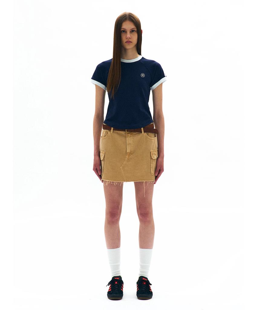 PARTIMENTO WOMEN College Striped Ringer Tee_Navy