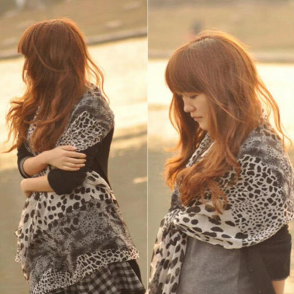 Mote Leopardmønster Chiffonskjerf Mykt Elegant Sjal Silkeskjerf Vintage Langt Chiffonsjal Skjerf Kvinner