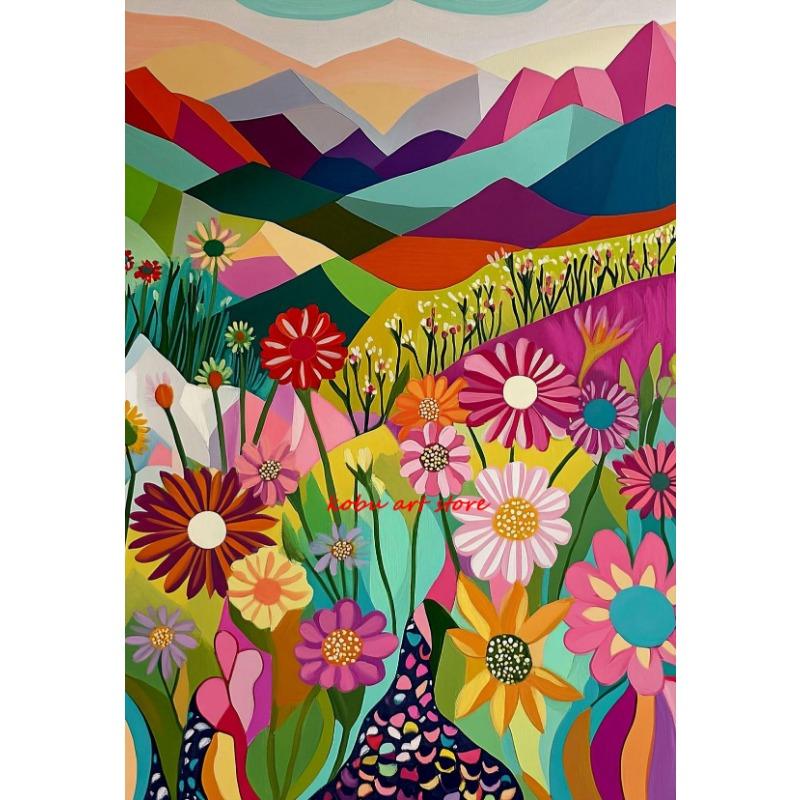 Colorful Abstract Landscape Mountain Floral Scenery Posters Prints Canvas Painting Wall Art Pictures for Living Room Home Decor