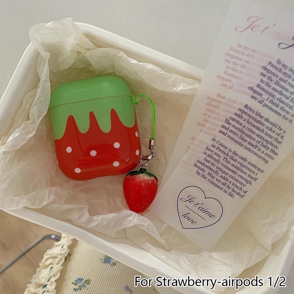 

Милый милый белый горошек красный клубничный глянцевый ударопрочный защитный чехол для AirPods 1 2 3 4 Pro с подвеской-шармом Strawberry-airpods 1/2