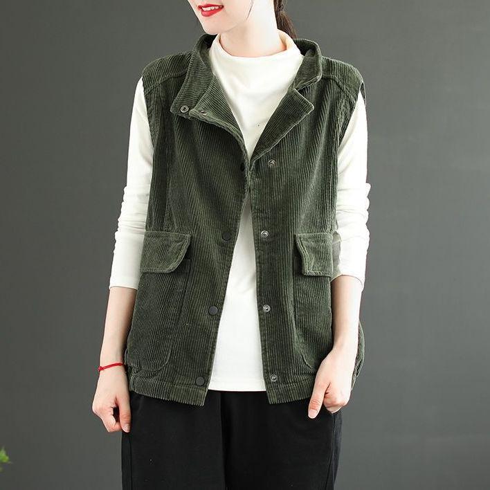 Gilet Vintage in Velluto a Coste con Collo Alto da Donna Gilet Giacca Versatile a Spalla in Velluto a Righe a Colore Solido Largo