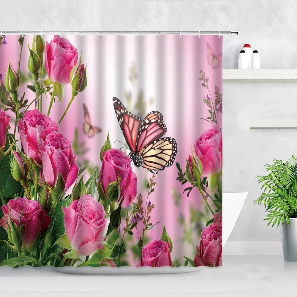 

Shower Curtain Garden Colorful Flowers Natural Scenery 3D Waterproof Fabric Bathroom Curtains Bath Accessories Bathroom Decor W90XH180cm