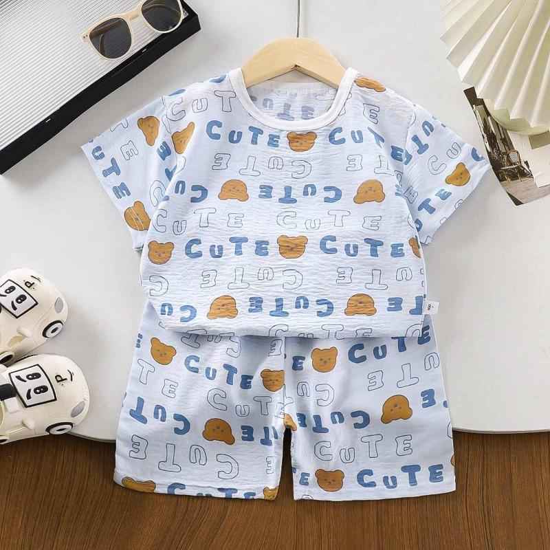 Kids Two Piece Short Sleeve Shorts Homewear Pajama Set For Boys And Girls