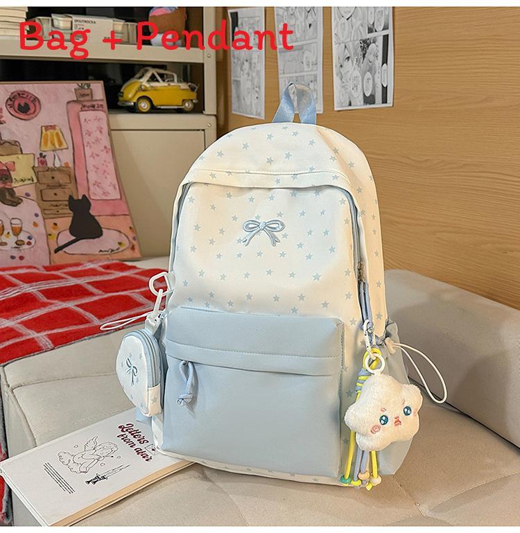 Cute Starry Butterfly Knot Backpack For Girls With Nylon For School And Daily Use