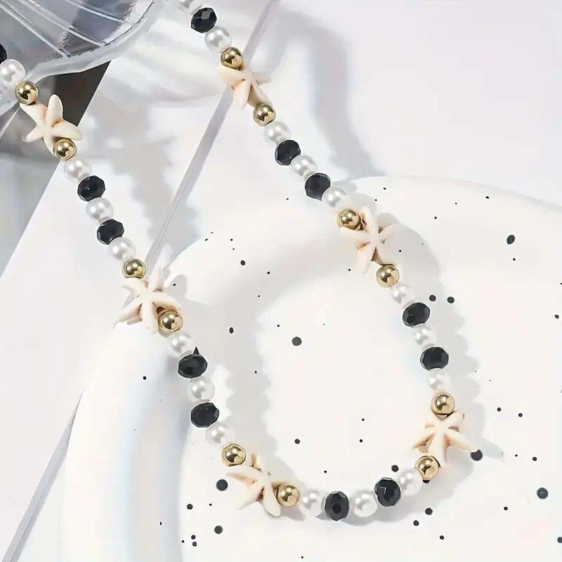 Bohemian Starfish Pearl Choker Necklace for Women Girl Fashion Creative Crystal Handmade Beaded Necklaces Beach Jewelry Gift