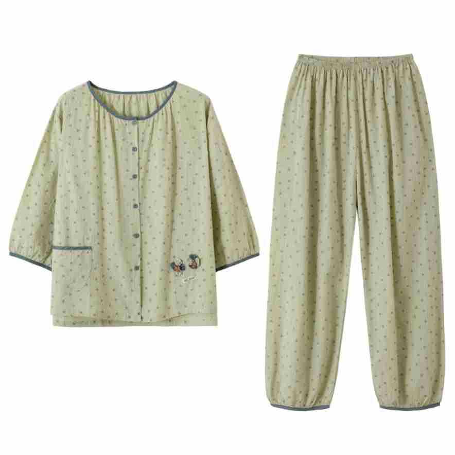 Women's Three-Quarter Sleeve Cotton Gauze Pajamas, Spring/Autumn 2025 Collection, Pure Cotton Home Wear 