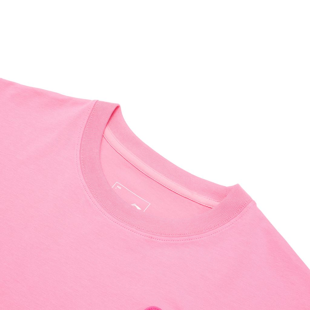 LiNing Dopamine Sports Fashion Quick-Dry Cool Ice Silk Sports Casual Round Neck Solid Color Printed T-Shirt Women tops Morning-Light-Pink AHSU658-2