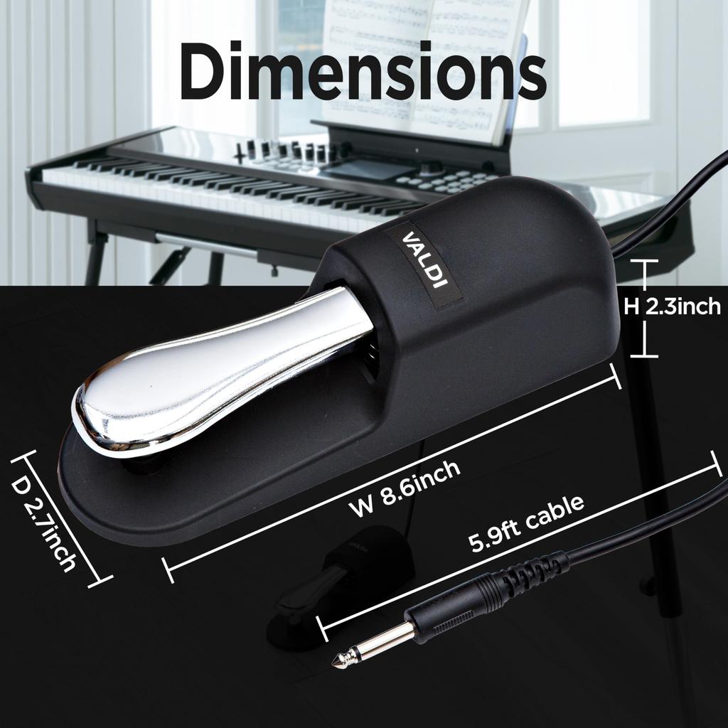 VALDI Sustain Pedal Red Universal Pedal for Digital MIDI and Synths Conversion Switch for All Brands Extension Cable BP-3 - Keyboards, Pianos,