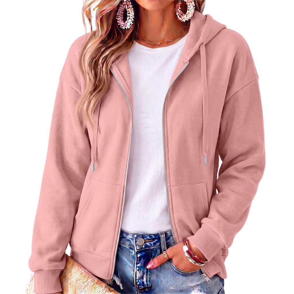 Women's Long Sleeve Hooded Pullover Sweatshirt Color Casual Outerwear