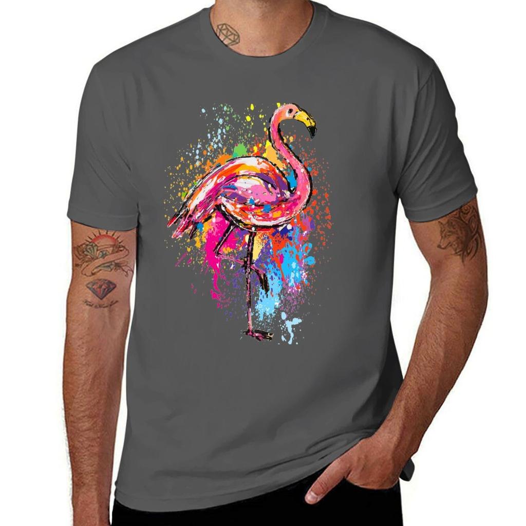 Colorful Flamingo White Tshirt Quick Dry Outdoor Sports Tshirt