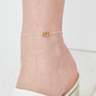 UNI.J Two-tone Point Chain Silver Anklet Iak40 [Silver]