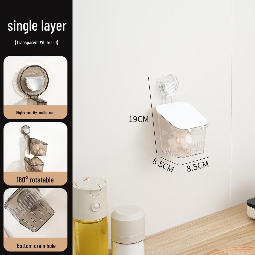 Multifunktionell Väggmonterad Köksförvaringslåda med Lock - Hålfri Transparent Sugkoppshållare för Grönsaker