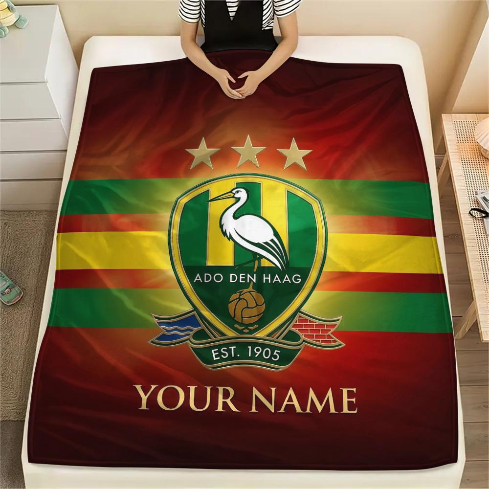 Custom Name ADO Den Haag Flannel Blanket, High quality Comfortable for All Seasons, Home Decor, Warmth and Comfort
