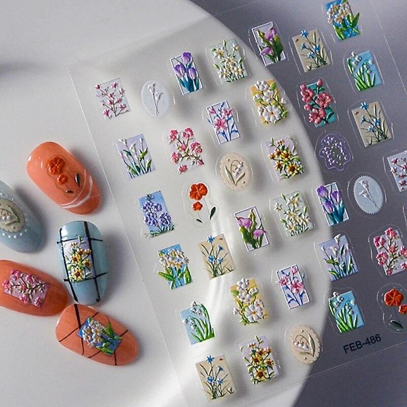 

Новая 5d наклейка для ногтей с тиснением в виде цветка, милая весна, новая 5d наклейка для ногтей, элегантная