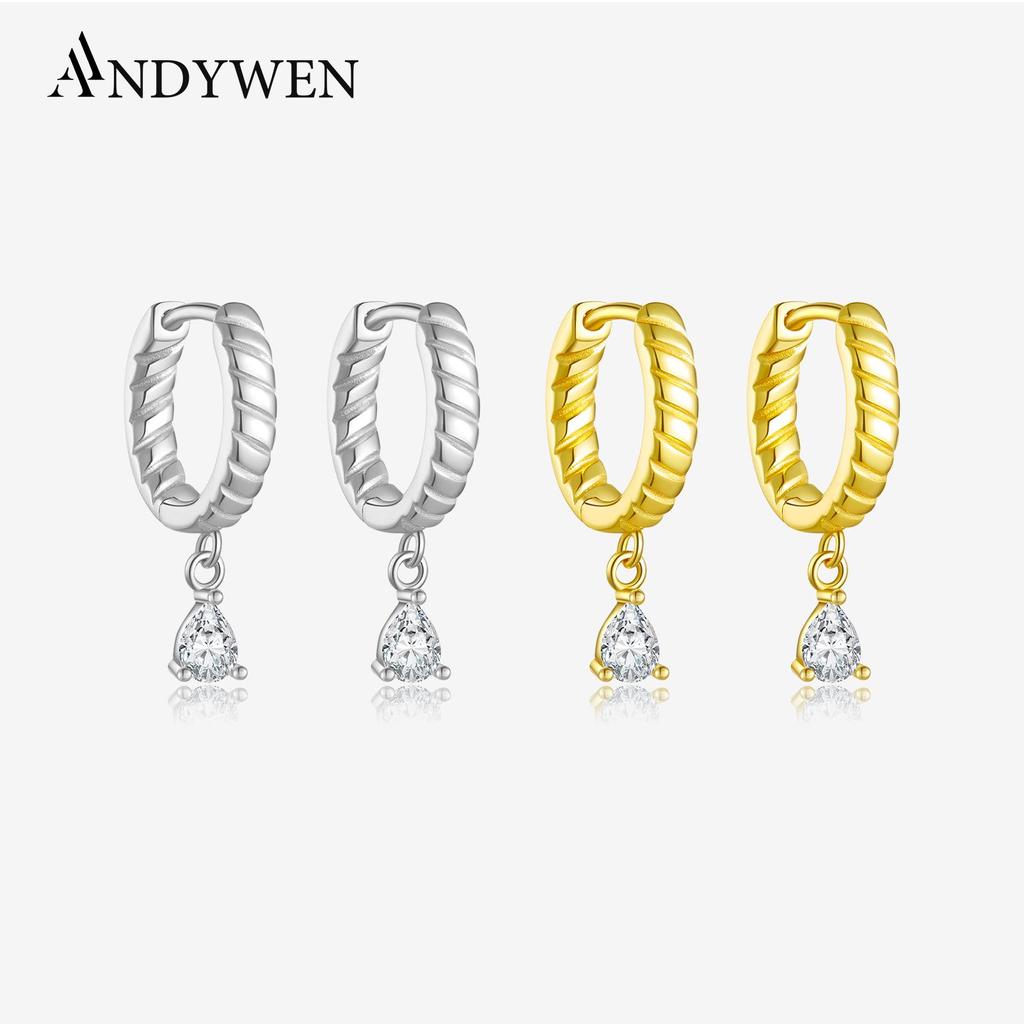ANDYWEN 925 Sterling Silver Hoop Earrings 18K Gold Plated Earrings Drop Cubic Zirconia pendant Earrings Women Fine Jewelry
