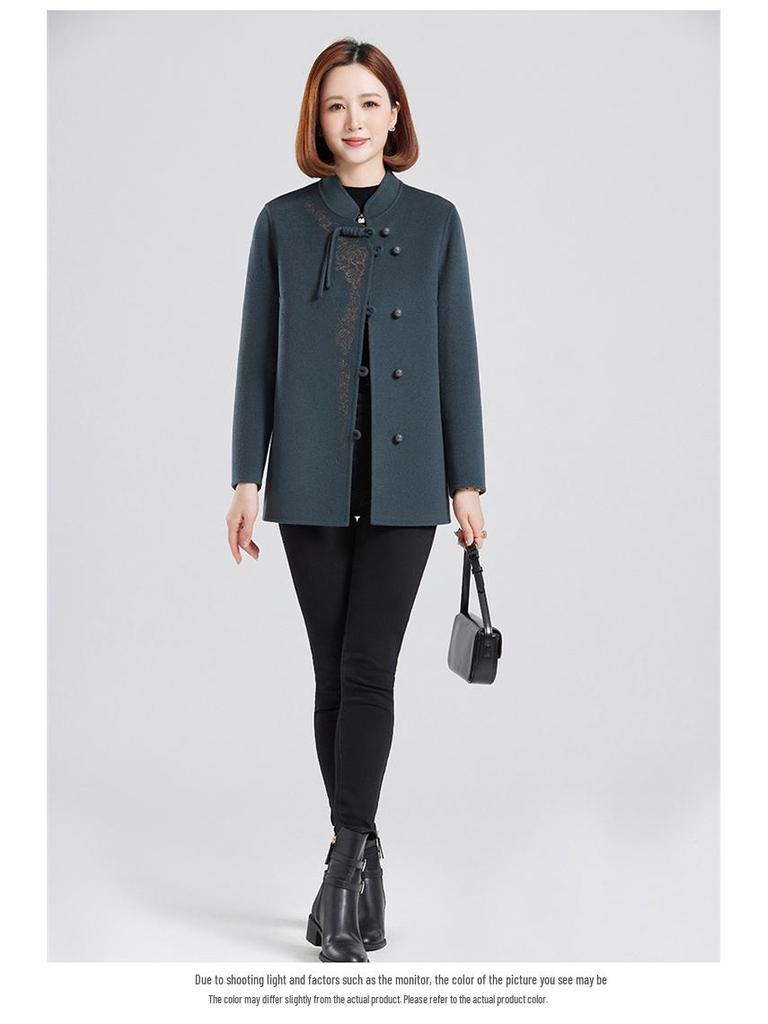 Damen Doppelseitiger Kaschmir-Wollmantel - Bestickt, Modische Kurze Jacke für Mittleren Alters & Ältere (Herbst Winter)