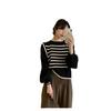 Women's 2023 French Style Striped Patchwork Long Sleeve Knit Sweater