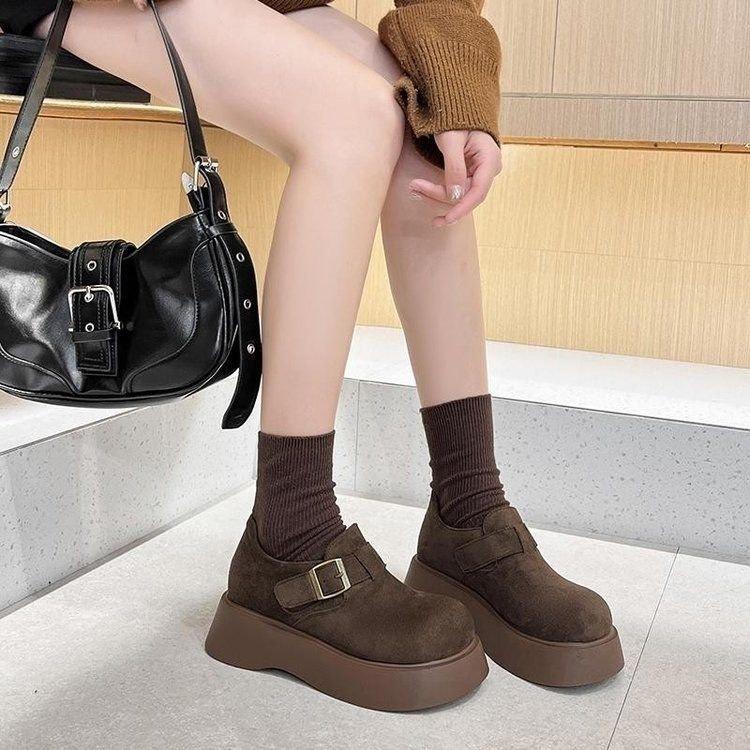 Platform muffin women's autumn new retro big head shoes versatile one-pedal loafers