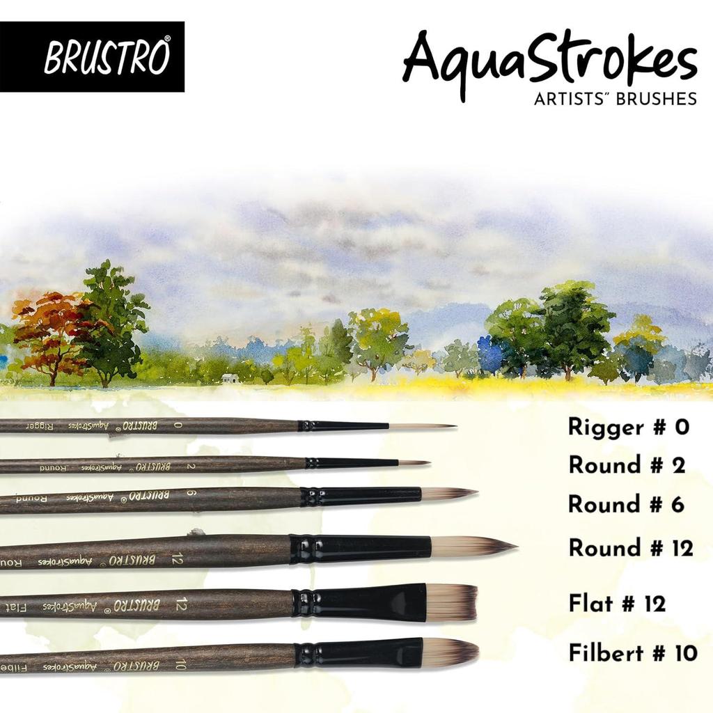 Set of 6 | Ideal for Watercolour, Gouache, Acrylics, Oil Brush, Synthetic Bristles, Wooden Handle