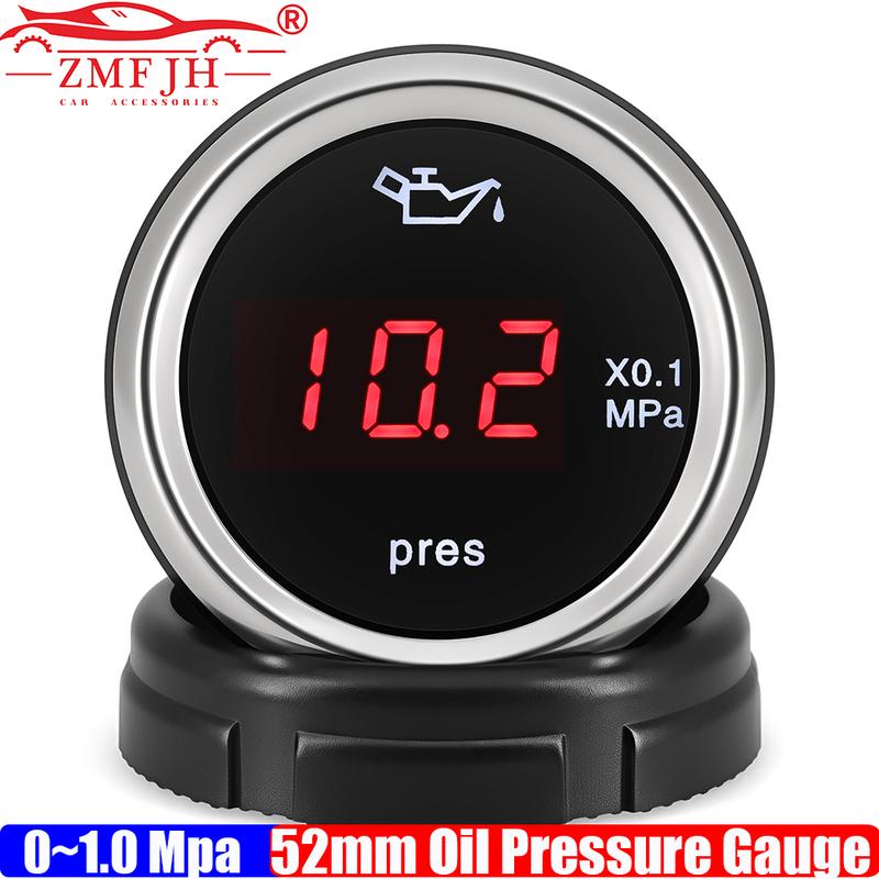 ZMFJH 0-1.0MPa 2"52mm Oil Pressure Gauge with Sensor 1/8NPT Red LED Digital Oil Press Meter Flashing Alarm for Car Yacht 12V24V