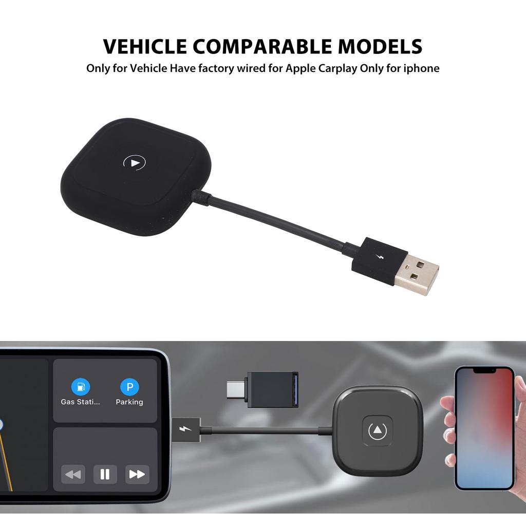 Wireless Car Adapter for CarPlay Wired To Wireless Direct Plug In Type C Adapter Car Convert for IPhone and Cars From 2016