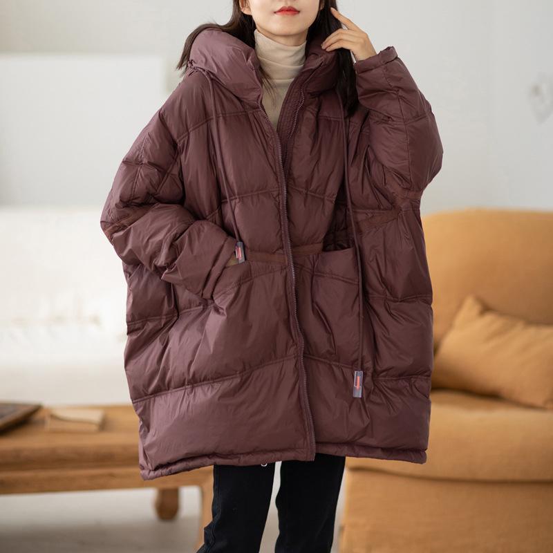 Women White Duck Down Jacket Hooded Autumn Winter Warm Oversize Puffer Coat Casual Loose Thick Parkas Female Outwear