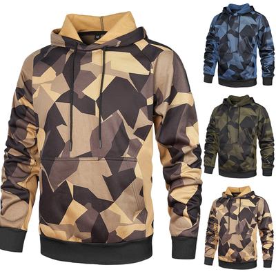 Men's Fashion Camouflage Sweatshirt Men's Drawstring Ribbed Closure Raglan-sleeves Hoodie