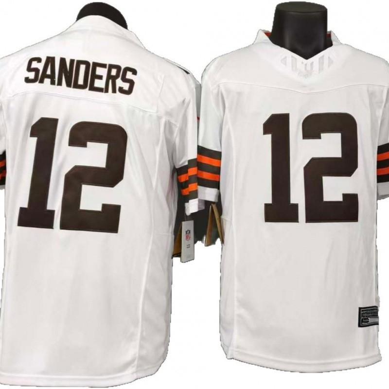 Custom Embroidered Cleveland Browns 12 Sanders Rugby Jersey White Regular Fit Mens Sports Fan Apparel