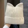 Women's Winter Cute Cat Ears Hat Pullover Knitted Hats Warm Ear Protection Balaclava Cap Kpop Style Street Simple Hats For Girl
