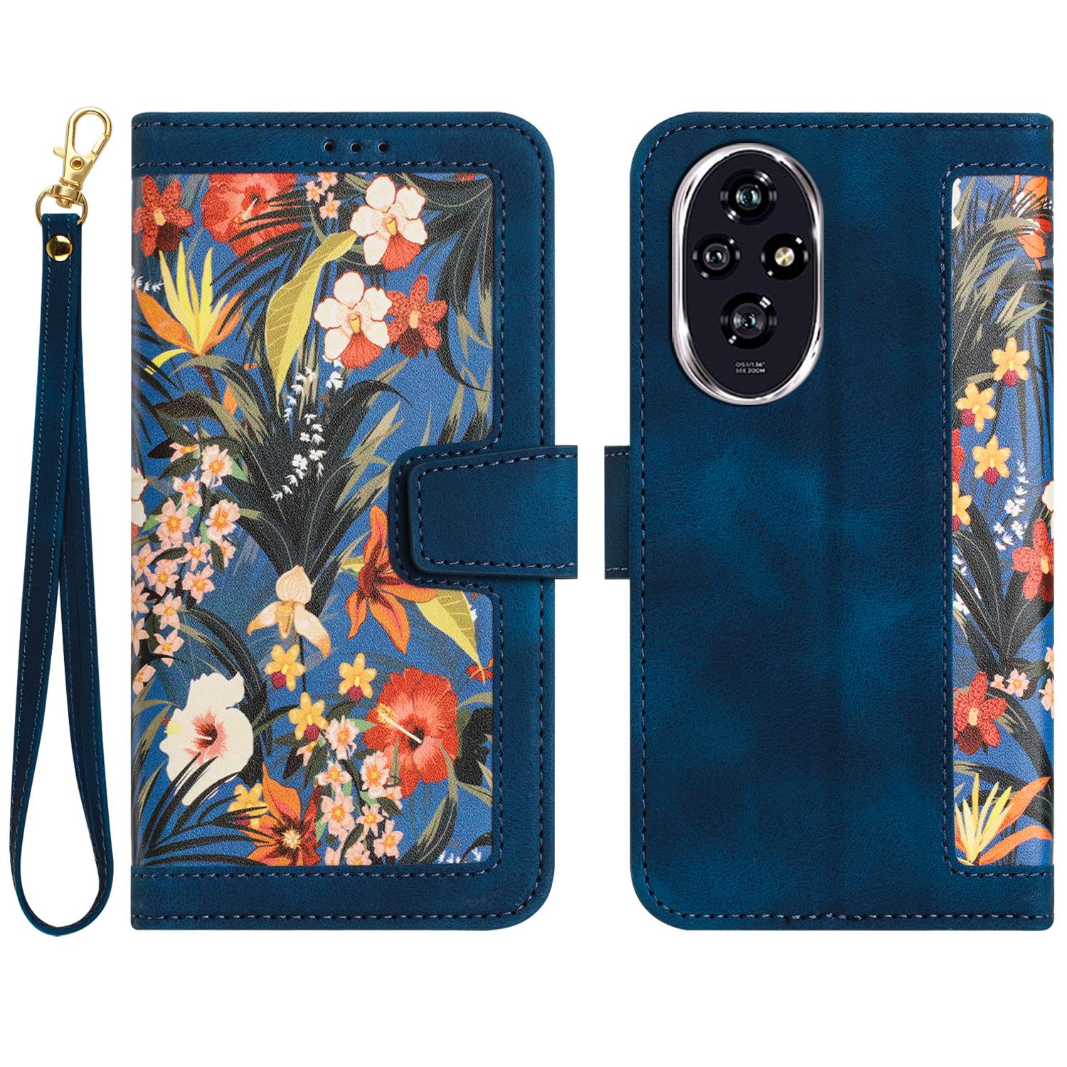 

For Honor 200 5G Case PU Leather Floral Phone Cover with Card Slots Dark Blue