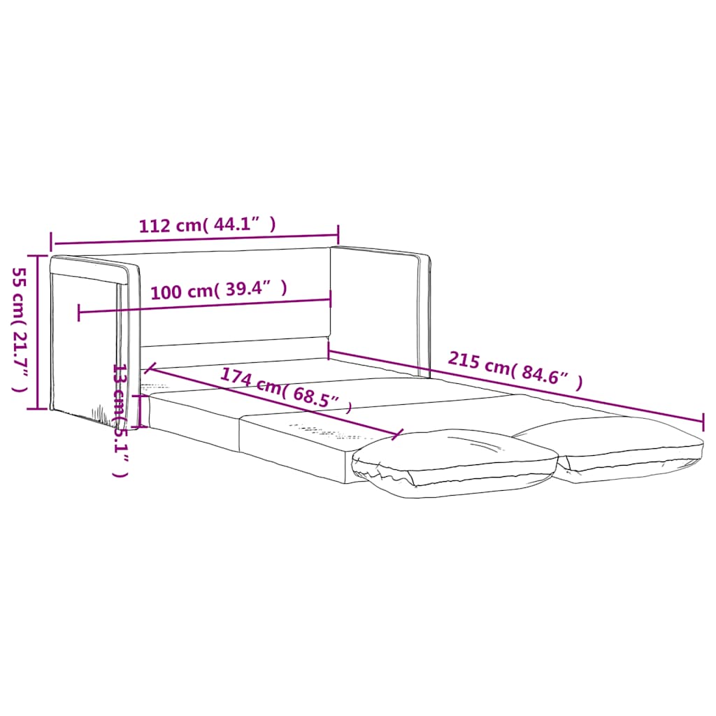 Floor Sofa with Sleeping Function Grey 112x174x55 Cm Artificial Leather