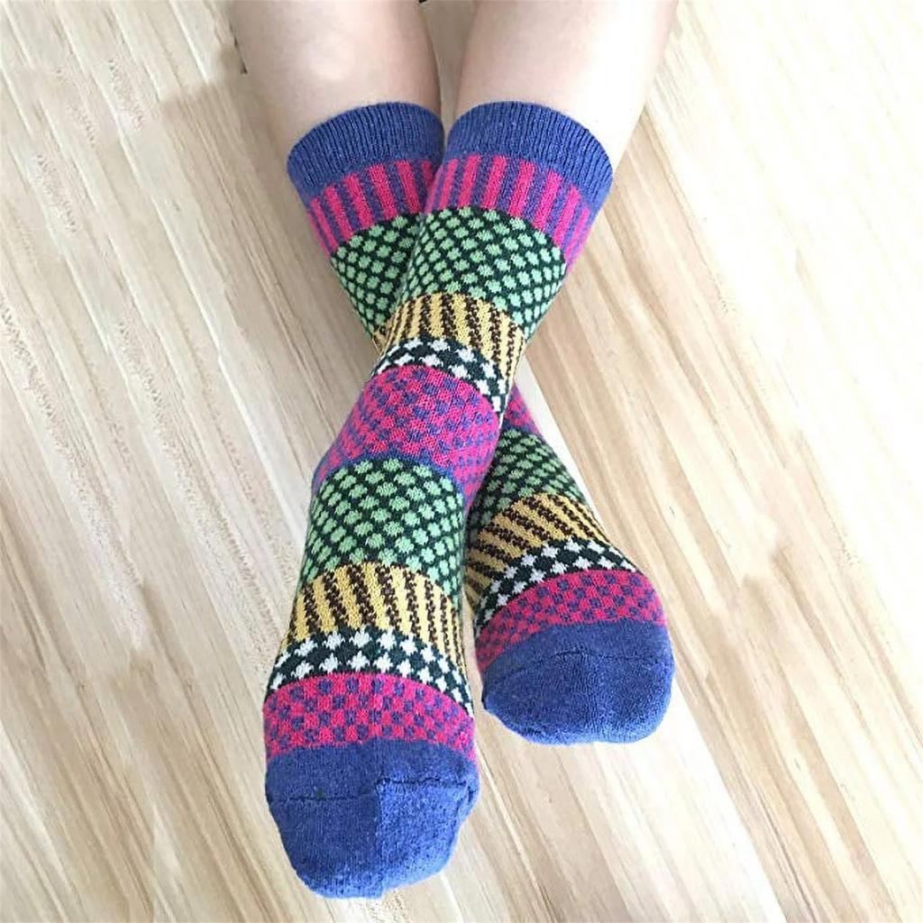 Womens Vintage Winter Soft Warm Thick Cold Knit Wool Socks Geometry Print