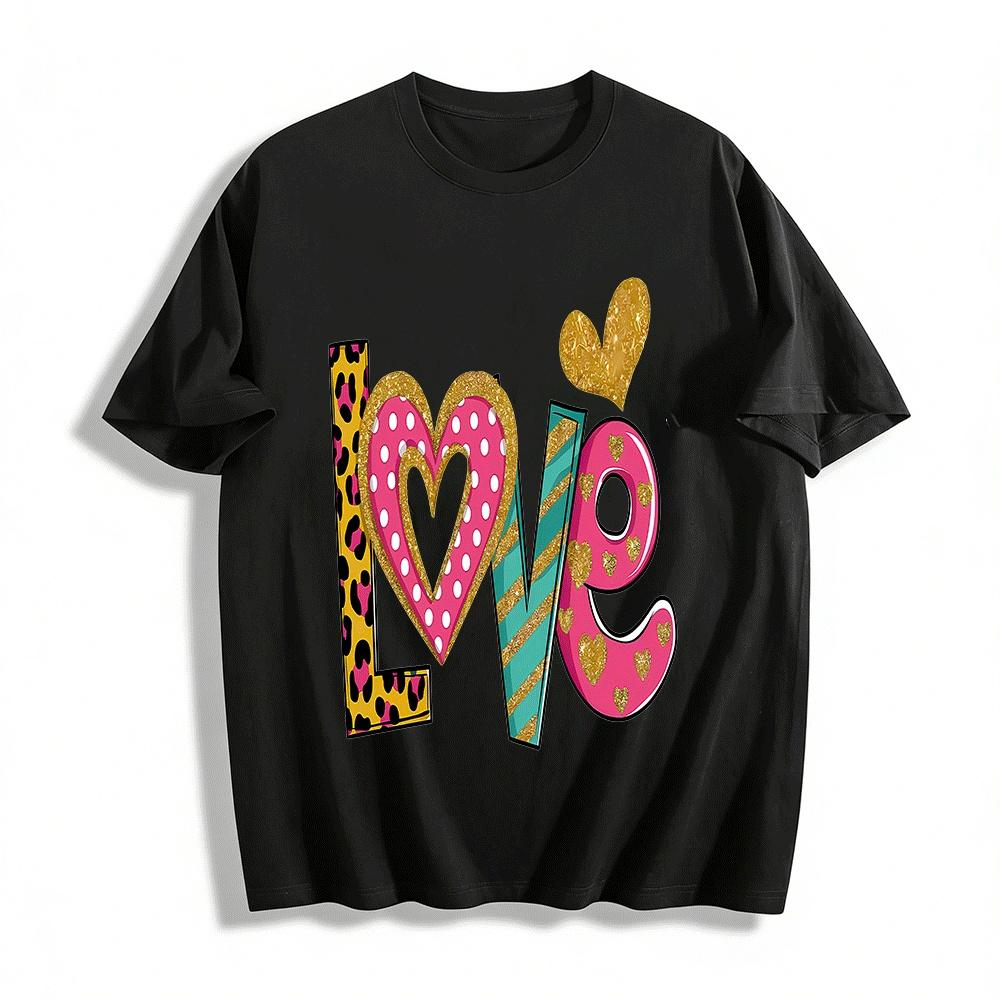 

Vintage Heart LOVE Print Casual Tops For Women Pure cotton T-shirt 6XL