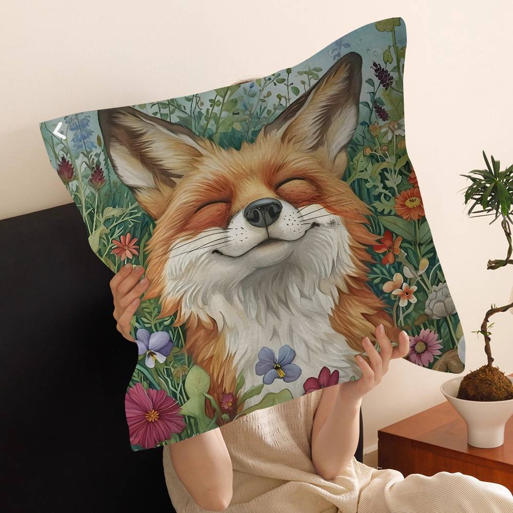 Anime Fox Printed Cushion Cover Inches Farmhouse Decor Home Throw Pillow Covers for Couch Decorations