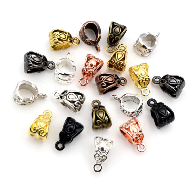 20pcs 13x8x8mm Beads Bails Pendants Jewelry Making DIY Necklace Silver Plated Gold Black Beads Bails Pendants Charm Beads Bails