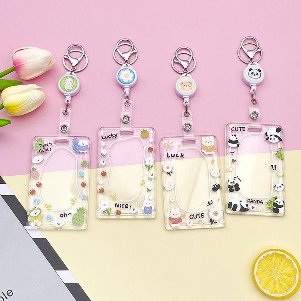 Bear Cartoon Acrylic Card Holder Rabbit Lanyard Bus Card Box Rabbit Card Case  Female/Students