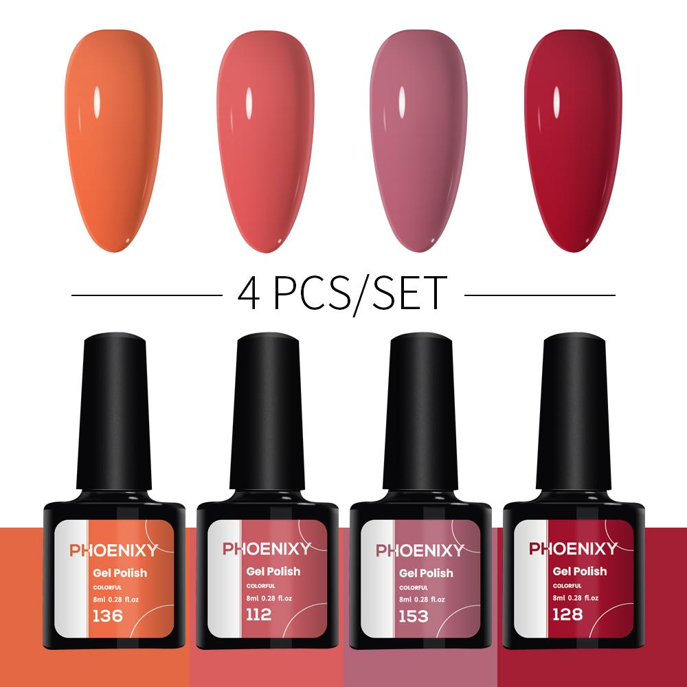 

PHOENIXY 2/4/6/10 шт., набор цветных гель-лаков для ногтей, набор гелей для замачивания, чистый цвет для дизайна ногтей 4pcs