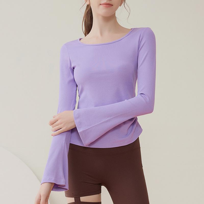 Damen-Yoga-Kleidung mit Rundhalsausschnitt, Frühling und Herbst, schnell trocknend, Fitness-Sport-Top, langärmelig, atmungsaktiv, schweißableitende Yoga-Kleidung