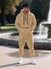 2025 Men's Autumn/Winter Fleece Zip-up Hoodie & Multi-pocket Cargo Pants Sports Set