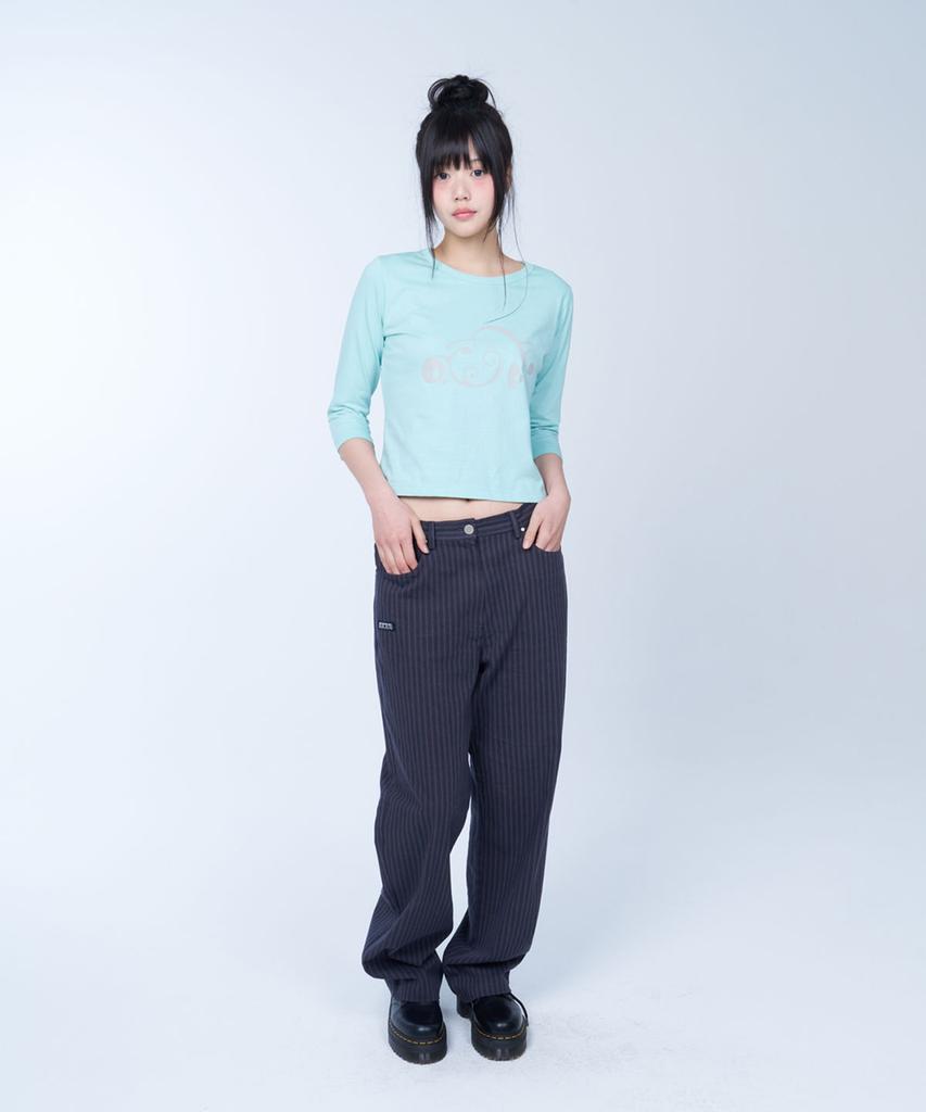 Laailai Straight Wide Cotton Pants (Stripe)