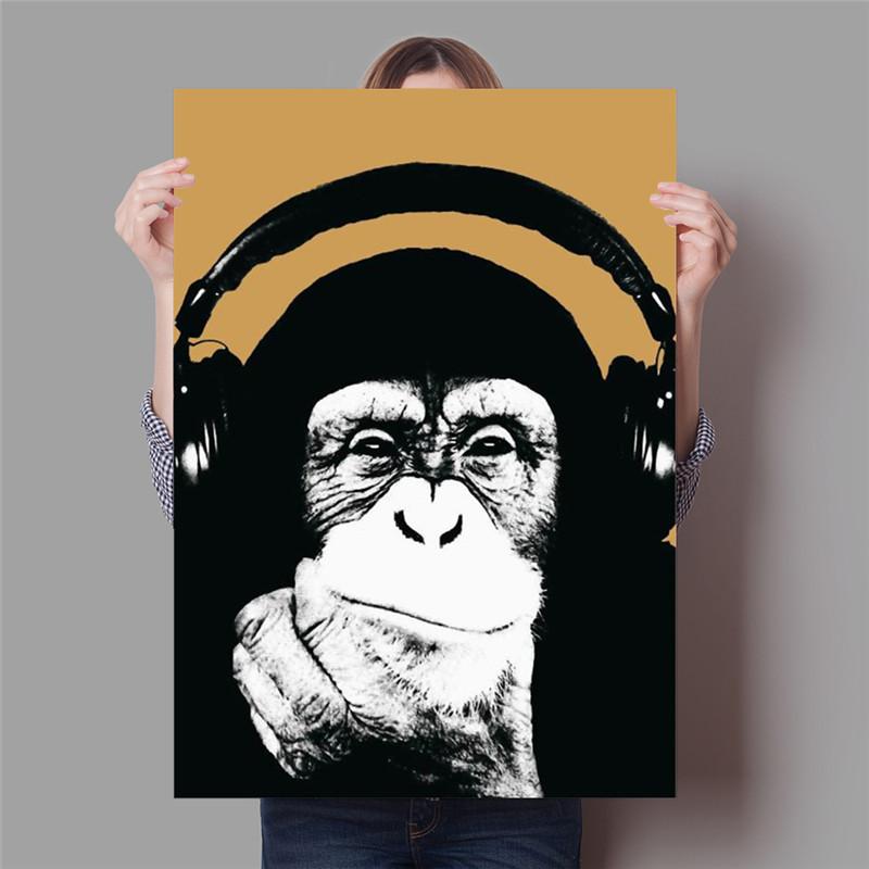 Абстрактная обезьяна в наушниках Постер Странная горилла Животное Холст Картина Настенное искусство Картина для гостиной Украшение дома 70x100cm No Framed