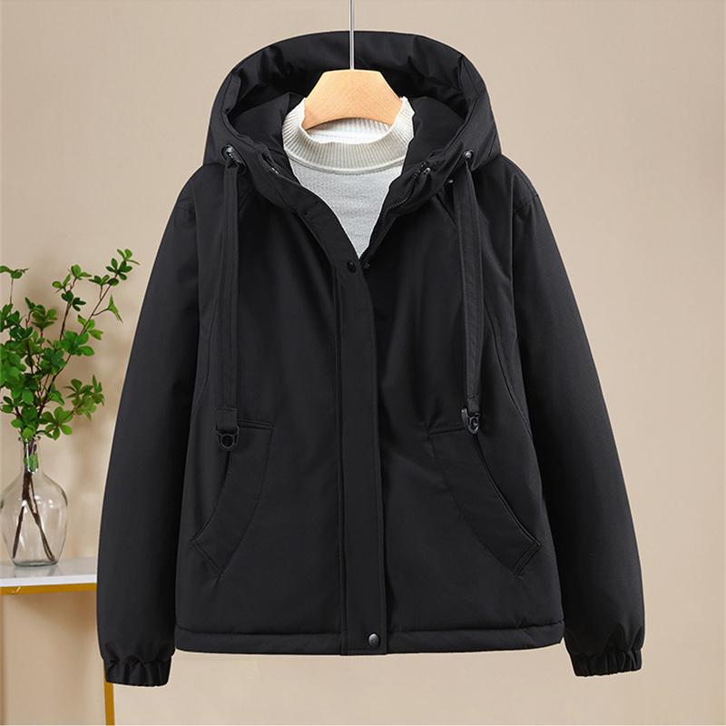 Women's Winter Down Cotton-padded Jacket Fleece Short Parkas Loose Hooded Outerwear Lady Casual Thicken Windproof Coats