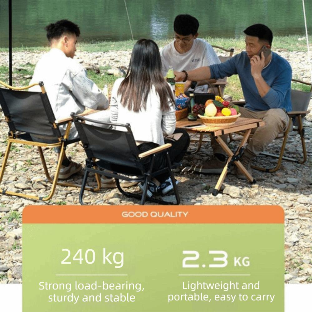 Wood Grain Camping Folding Chair Carbon Steel Durable Picnic Fishing Chair Comfortable Armrest Sturdy Kermit Chair Household Use
