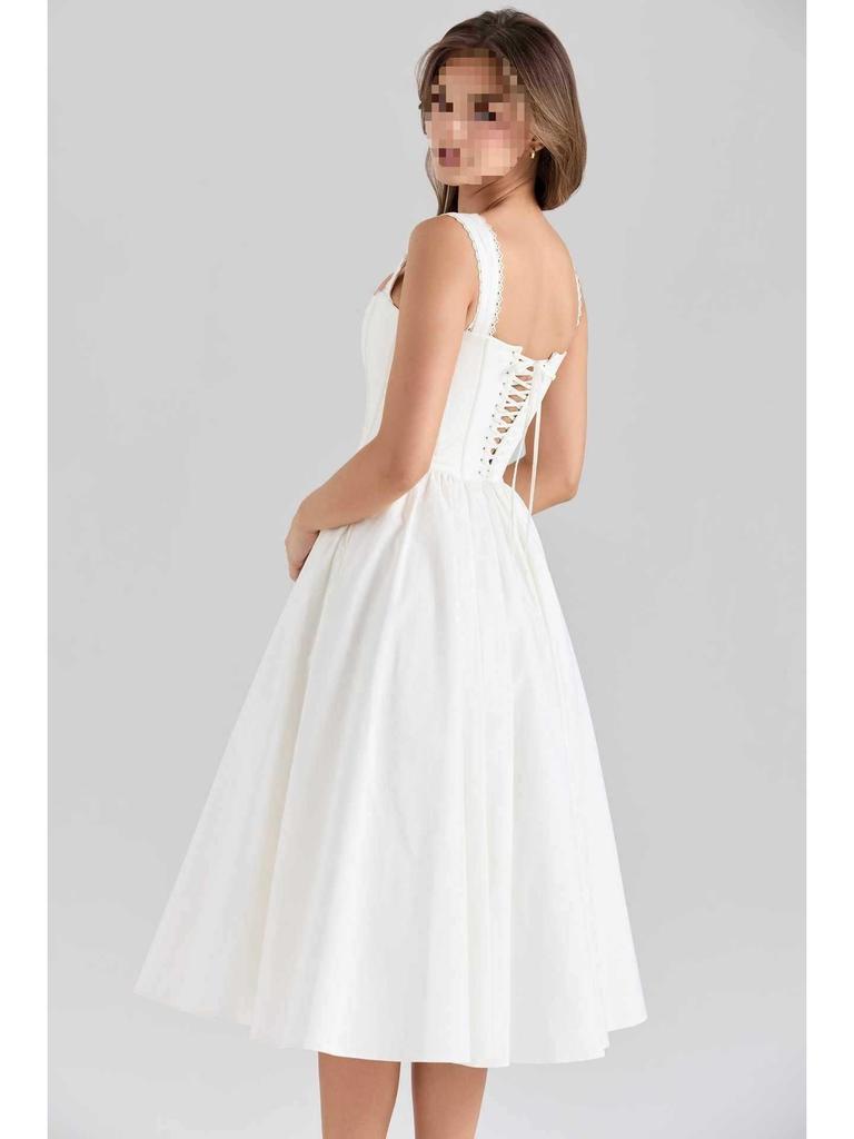 European-American Style Slim White Summer Dress