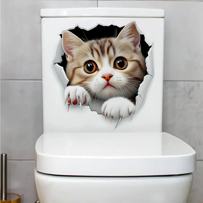 3D Cute Cat Toilet Stickers Removable Waterproof Vinyl Decals Kitten Bathroom Decor for Toilet Lid/Rim Home Bathroom Accessories