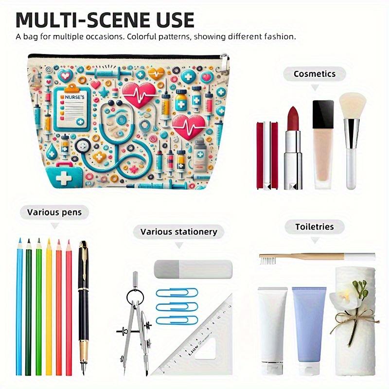 1pc Nurse Survival Kit Makeup Bag Dual-Sided Printed Healthcare Professional Cosmetic Bag with Zipper Portable Travel Organizer
