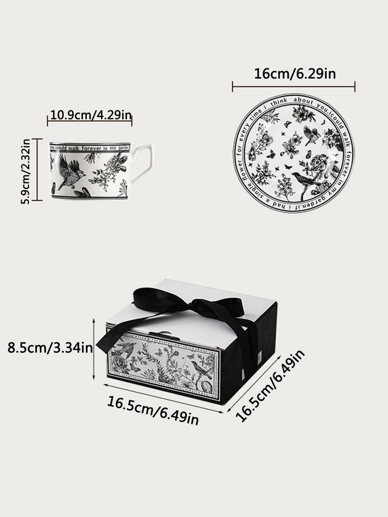 Schwarzweißes MusterKeramik Geschirr- und Teller-Sets Koreanisch Schlicht Retro Nachmittagstee Tasse mit Tablett Besonderes Geschirr